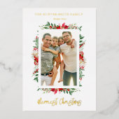 Foto Klassiek Prettig Kerstfeest Poinsettia's Folie Uitnodiging (Voorkant)