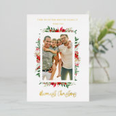 Foto Klassiek Prettig Kerstfeest Poinsettia's Folie Uitnodiging (Staand Voorkant)