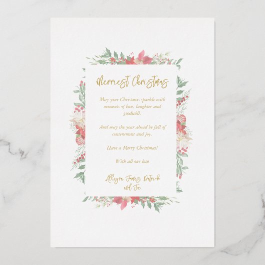 Foto Klassiek Prettig Kerstfeest Poinsettia's Folie Uitnodiging (Achterkant)