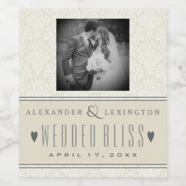 Foto Klassieke Elegante Damask Bruiloft Wijn Etiket