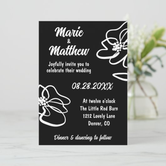 Foto Klassieke Gotische Black Floral Sketch Weddin Kaart (Staand voorkant)