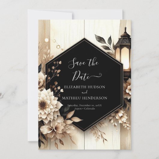 Foto klassieke rustieke bruiloft save the date (Voorkant)