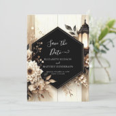 Foto klassieke rustieke bruiloft save the date (Staand voorkant)
