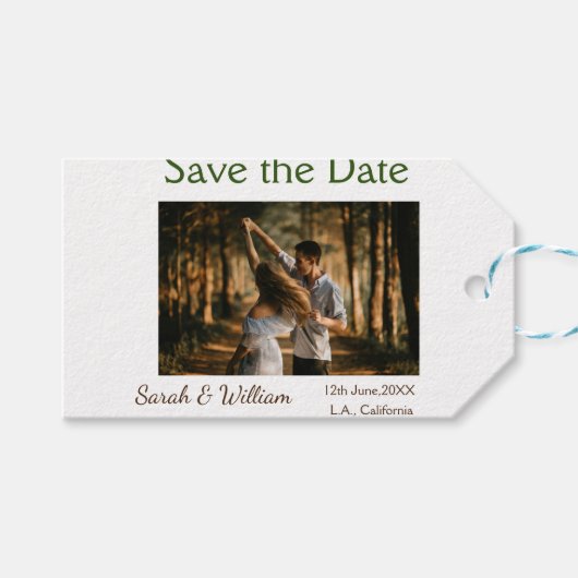 Foto klassieke witte elegante typografie bruiloft  cadeaulabel (Voorkant (Horizontaal))