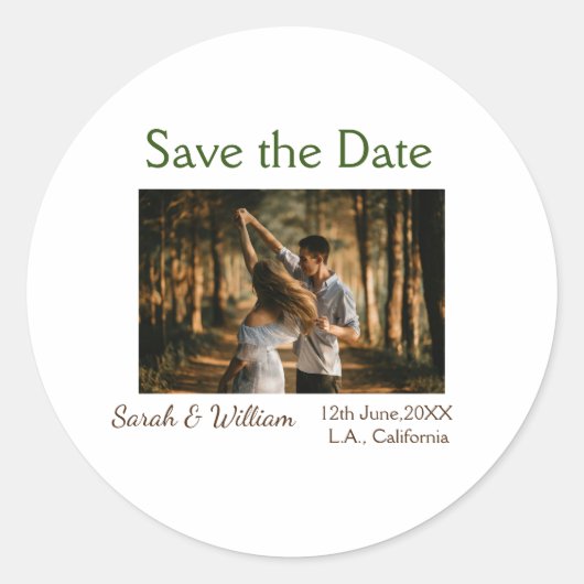 Foto klassieke witte elegante typografie bruiloft  ronde sticker (Voorkant)