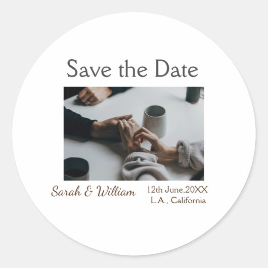 Foto klassieke witte elegante typografie bruiloft  ronde sticker (Voorkant)