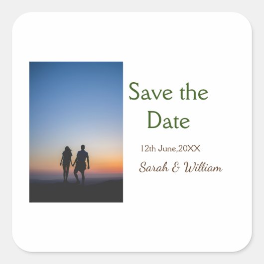 Foto klassieke witte elegante typografie bruiloft  vierkante sticker (Voorkant)