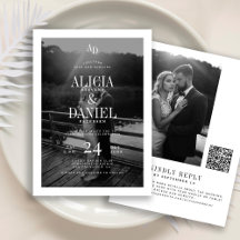 Foto klassieke zwart-wit QR-code RSVP bruiloft