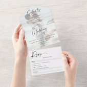 Foto klassieke zwarte witte kerkkalligrafie bruilo all in one uitnodiging (Afscheurbaar)