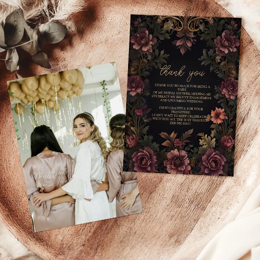 Foto Koninklijke Victoriaanse bloemgotiek bruid Bedankkaart