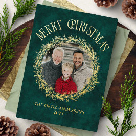 Foto Krans Goud Folie Kerstkaart Feestdagenkaart