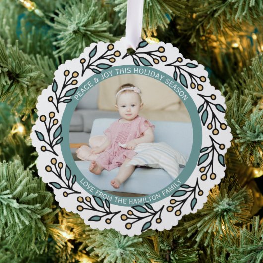 Foto krans ingelijst gepersonaliseerde kerst ornament kaart (Insitu (Drie))