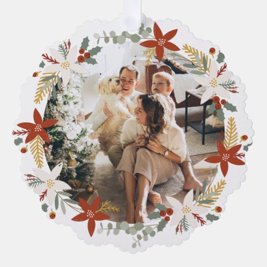 Foto krans ingelijst gepersonaliseerde kerst ornament kaart (Voorkant)