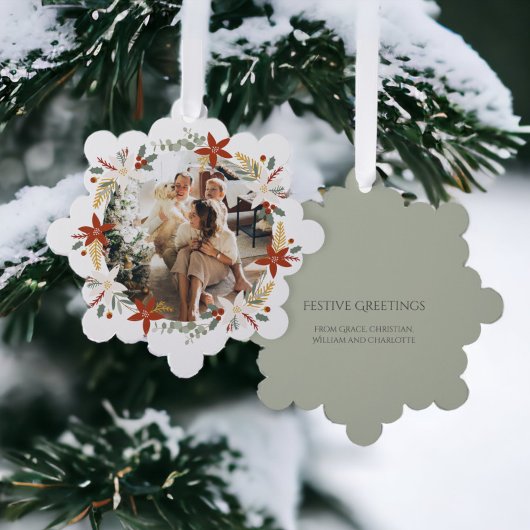 Foto krans ingelijst gepersonaliseerde kerst ornament kaart