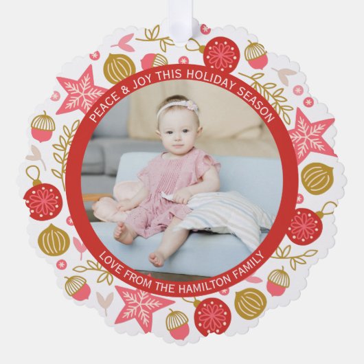 Foto krans ingelijst gepersonaliseerde kerst ornament kaart (Voorkant)