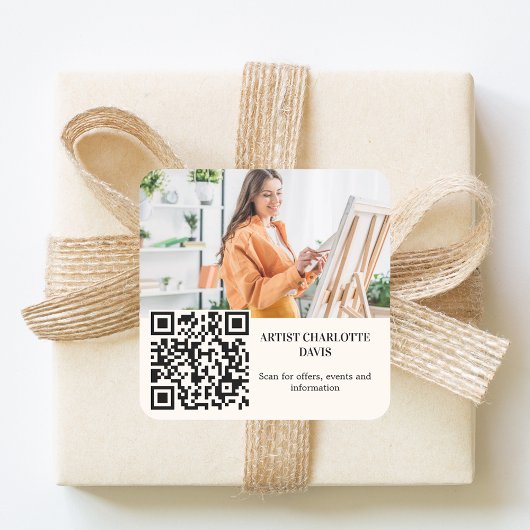Foto kunstenaar ontwerper ivoorkleurige QR-code Vierkante Sticker