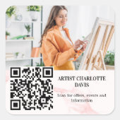 Foto kunstenaar ontwerper roze marmer QR-code Vierkante Sticker (Voorkant)