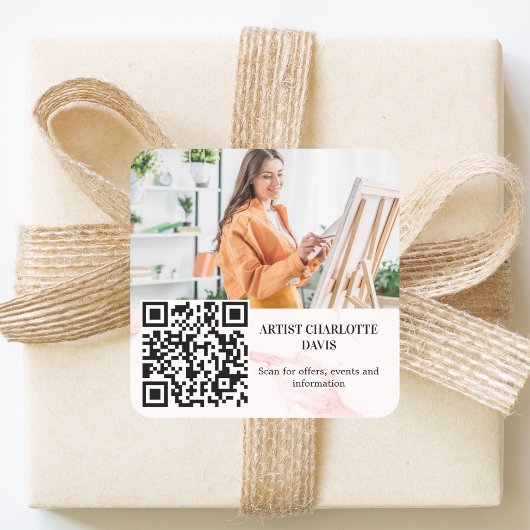Foto kunstenaar ontwerper roze marmer QR-code Vierkante Sticker