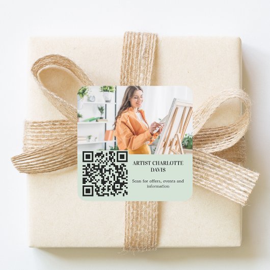 Foto kunstenaar ontwerper salie groene QR-code Vierkante Sticker