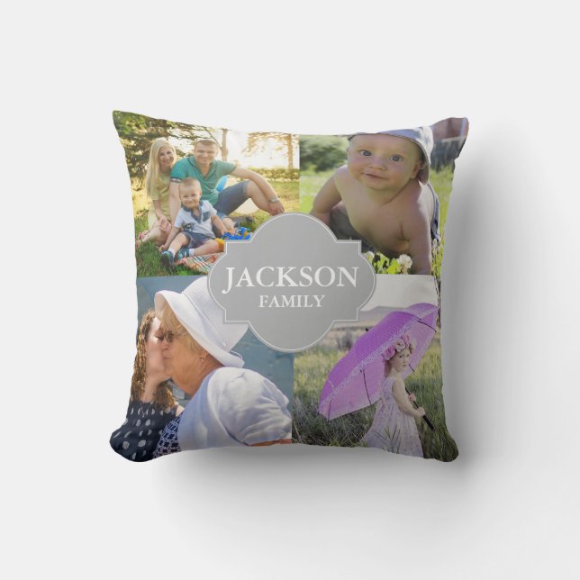 Foto Kussens, 4 collage foto's met familienaam Kussen (Voorkant)