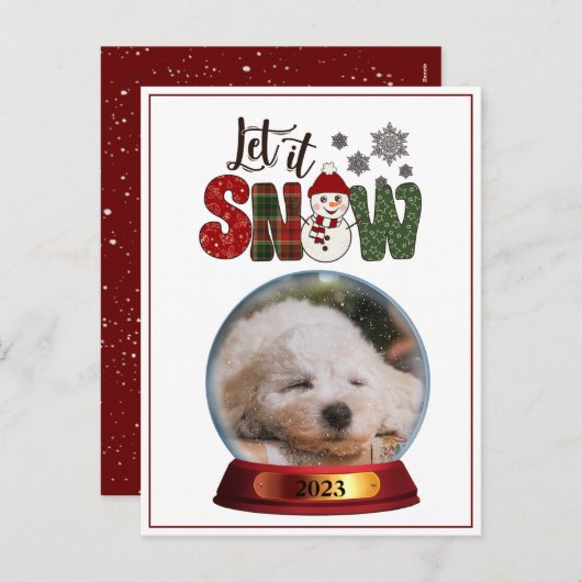 Foto Laat het Sneeuw Overlay Snowglobe Budget Rood Feestdagenkaart (Voorkant / Achterkant)