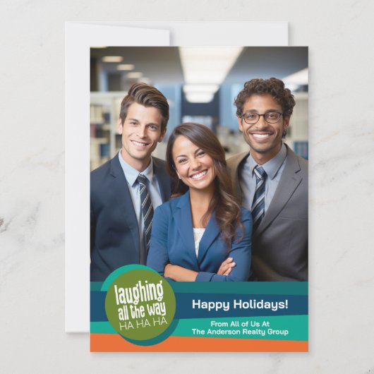 Foto Lachend All the Way Kleurrijke Business Offic Feestdagenkaart (Voorkant)
