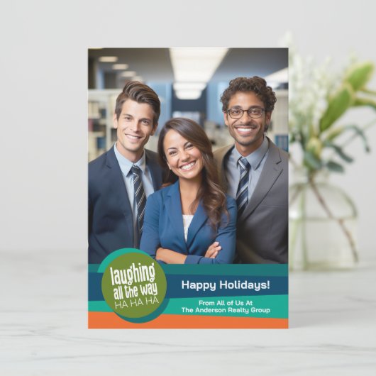 Foto Lachend All the Way Kleurrijke Business Offic Feestdagenkaart (Staand voorkant)