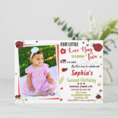 Foto: Ladybug verjaardagsuitnodiging Meisjesliefko Kaart (Staand voorkant)