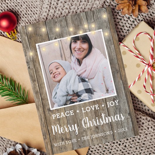 Foto landruithouten lantaarns feestdagenkaart