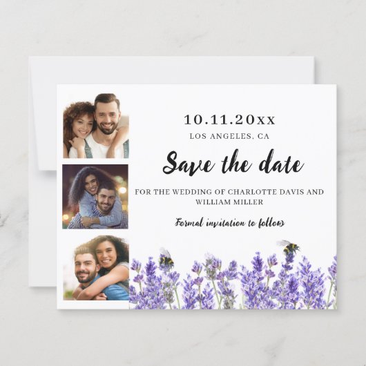 Foto lavendel bloemen bruiloft Save the Date kaart (Voorkant)