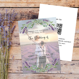 Foto lavendel bloemen QR code RSVP luxe bruiloft Kaart