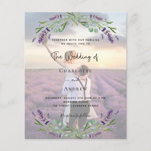 Foto lavendel bloemen QR RSVP budget bruiloft (Voorkant)