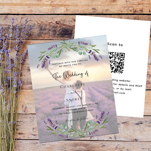Foto lavendel bloemen QR RSVP budget bruiloft