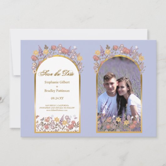 Foto Lavendel Goud Elegant Bruiloft Save The Date Kaart (Voorkant)