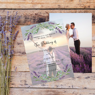Foto lavendel violette bloemen luxe bruiloft kaart