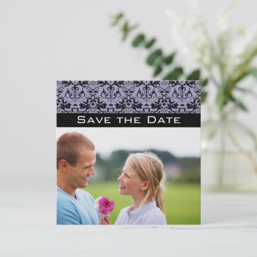 Foto Lavendel & Zwarte Kroonluchter Save the Date Kaart (Staand voorkant)