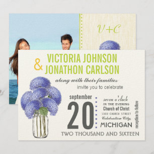 Foto Lavender Limoen Hydrangea Mason Jar Wedding Kaart
