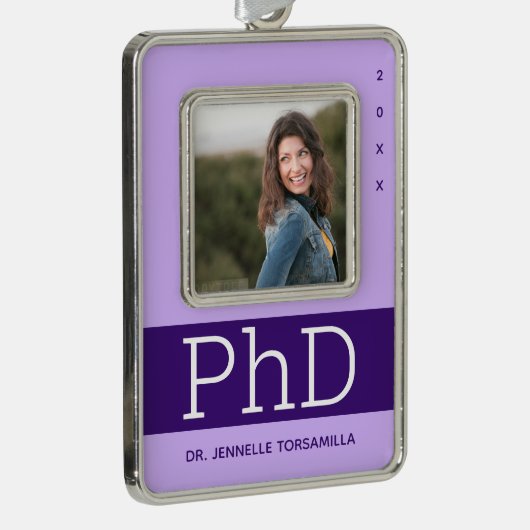 Foto Lavender Paars Name PhD Afstuderen Verzilverd Omlijst Ornament (Rechts)