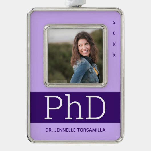 Foto Lavender Paars Name PhD Afstuderen Verzilverd Omlijst Ornament (Voorkant)