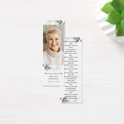 Foto Leafy Memorial Funeral Poem Bladwijzer Mini Visitekaartjes (Bureau)