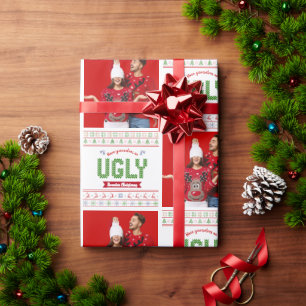 Foto Lelijke Kersttrui Rood Groen Nordic Knit Cadeaupapier