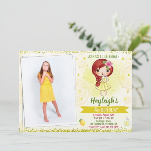 Foto: Lemon-uitnodiging Lemonade-stand Kaart (Staand voorkant)