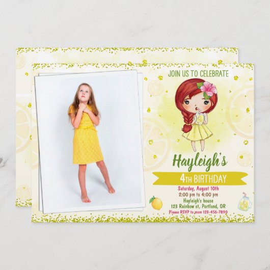 Foto: Lemon-uitnodiging Lemonade-stand Kaart (Voorkant / Achterkant)