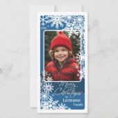 Foto - Let it Snow - blue white snewflakes Feestdagenkaart (Voorkant)