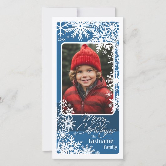 Foto - Let it Snow - blue white snewflakes Feestdagenkaart (Voorkant)