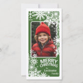 Foto - Let it Snow - groene witte sneeuwvlokken Feestdagenkaart (Voorkant)