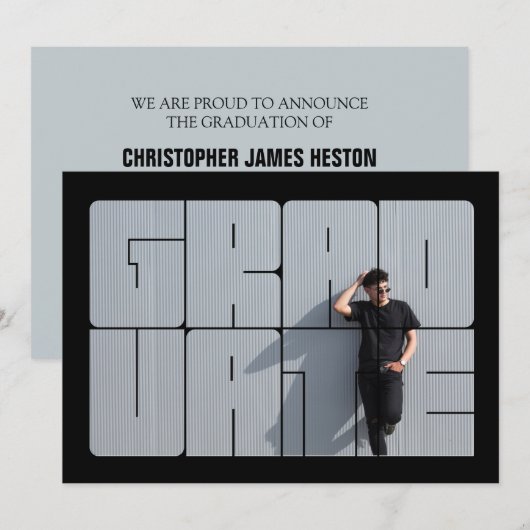 Foto Lettering Blauwe Afstudeerceremonie Kaart (Voorkant / Achterkant)