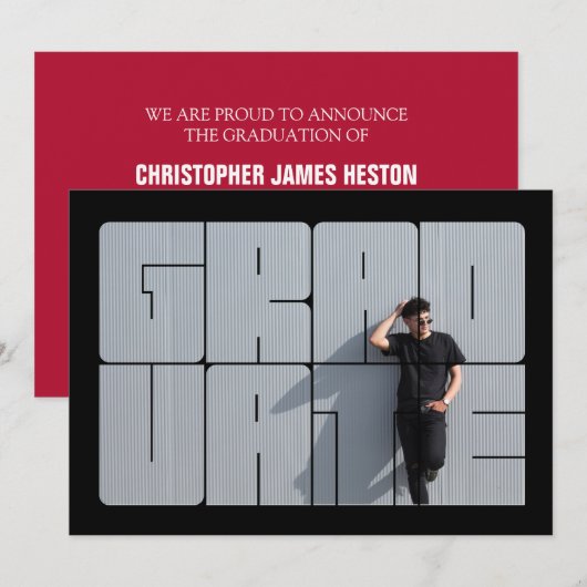 Foto Lettering Red Afstuderen Ceremony Kaart (Voorkant / Achterkant)