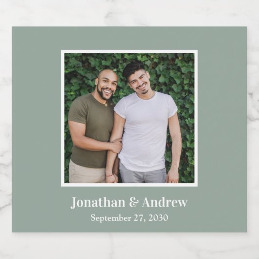 Foto LGBTQ Bruiloft Sparkling Wijnetiket (Enkel label)