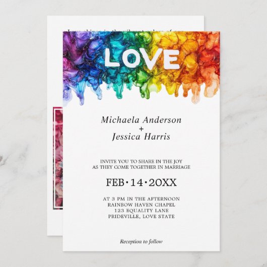 🌈 Foto LGBTQ geschilderd met liefde bruiloft Kaart (Voorkant / Achterkant)